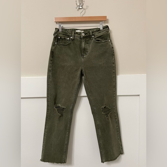 Cleo + Wolf Olive Green High-Waist Straight Crop Frayed Jeans Size 28/27 - Picture 3 of 10